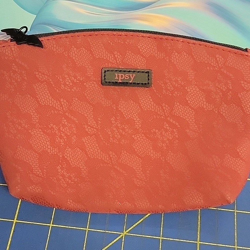 Reddish Lace Look Cosmetic Bag 7x5" Bat